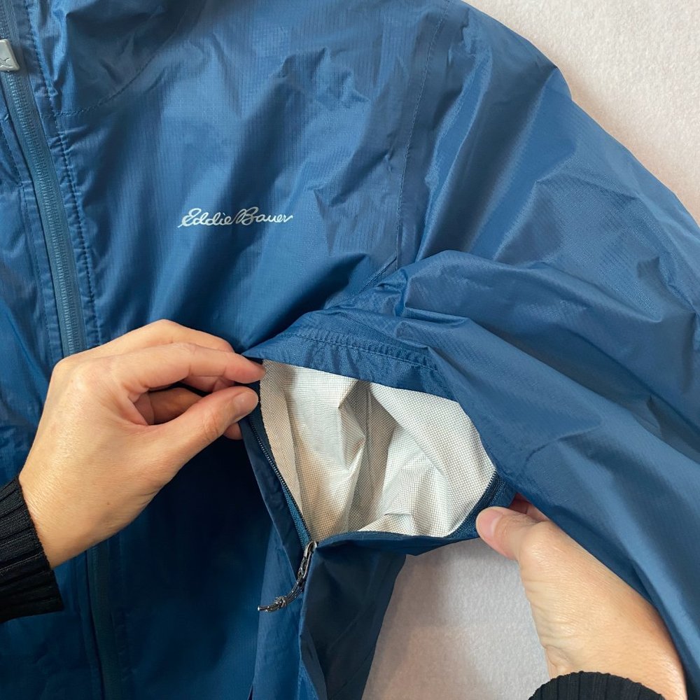 Eddie Bauer Raincoat Women’s Size Small Windbreaker Nylon Hood Jacket Aqua Blue - Picture 7 of 11